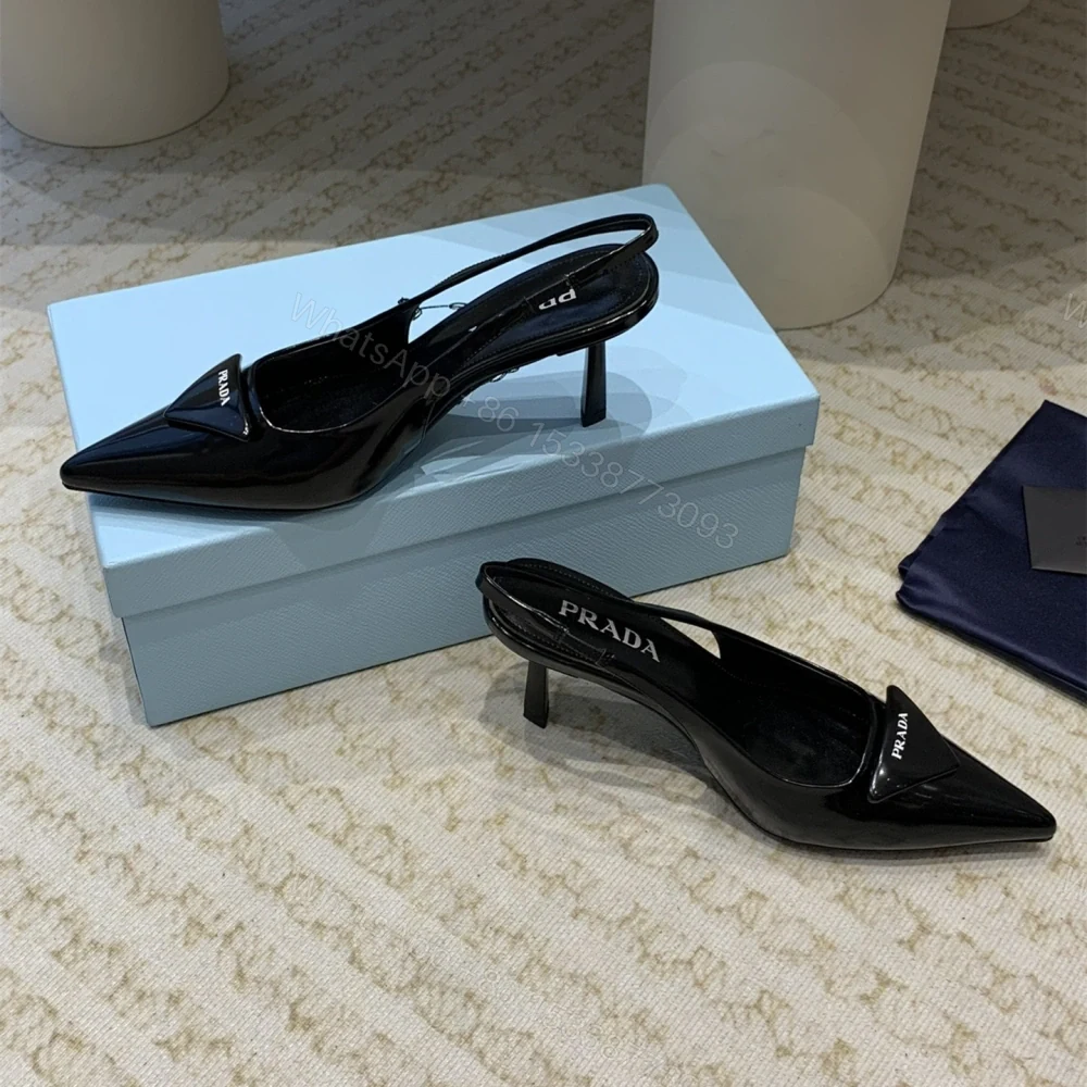 View 8 of 高仿Prada*1I901M露跟印花徽標高跟鞋7.5CM黑色免檢版