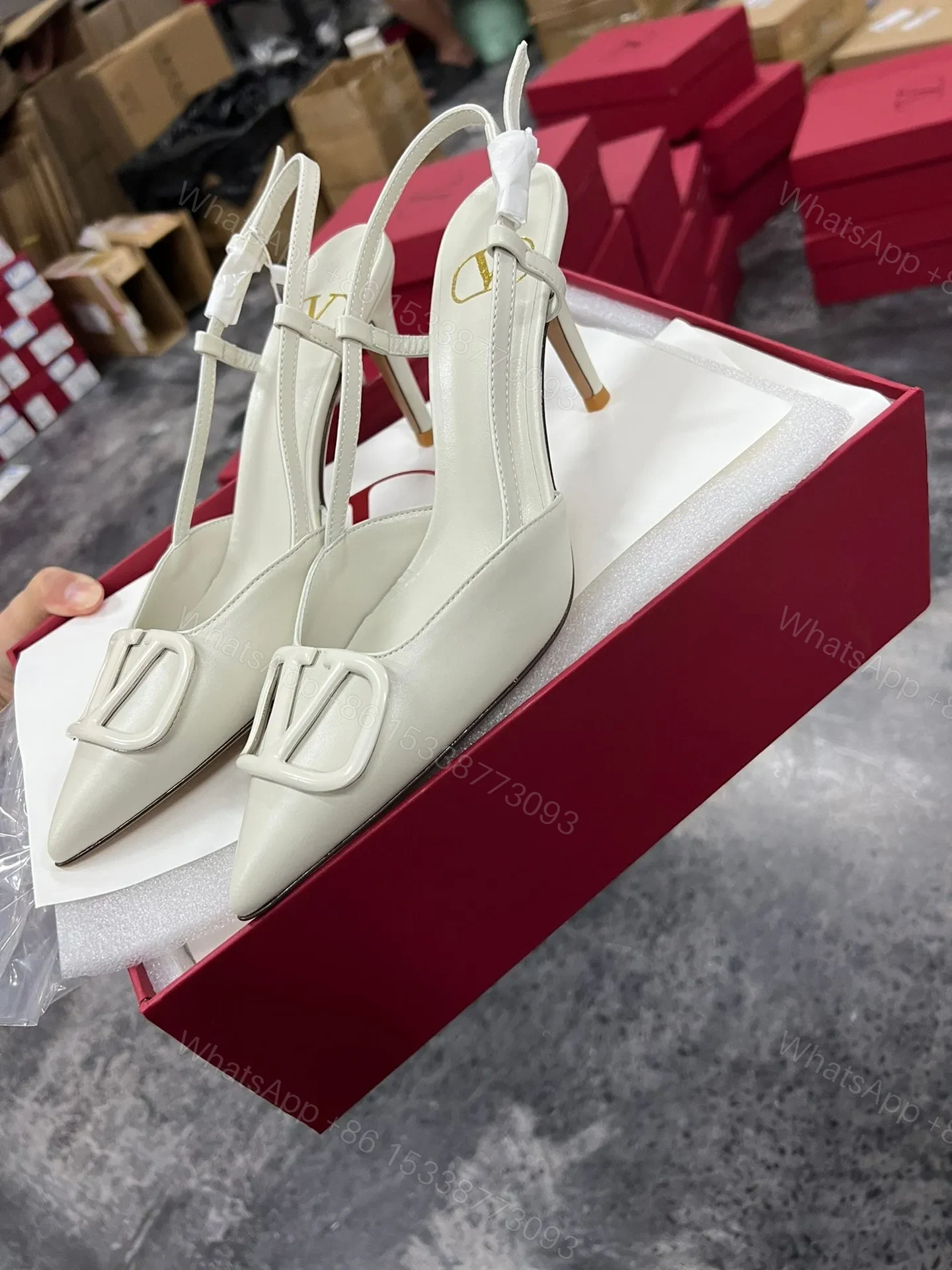 View 5 of Valentino Women White Slingback Leather Pumps