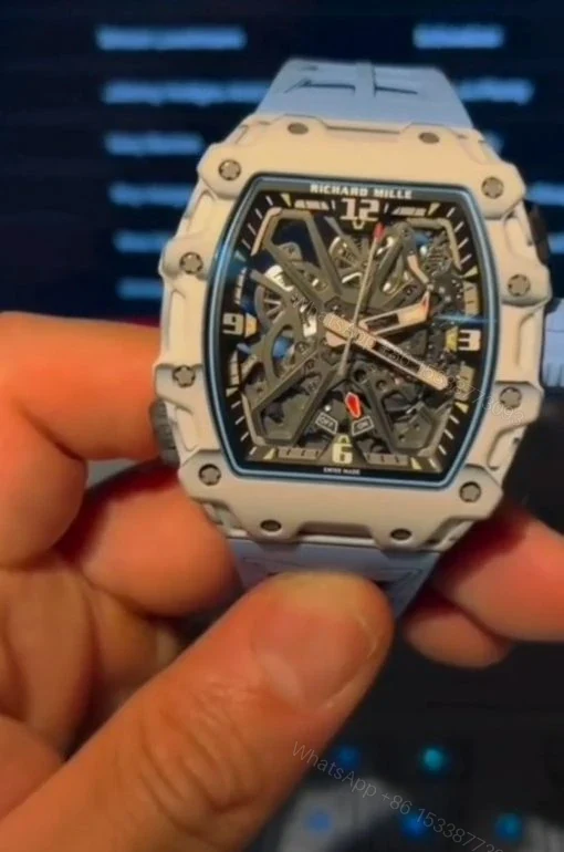 View 2 of Replica Richard Mille RM 35-03 Rafael Nadal White Carbon Fiber Case Blue Strap