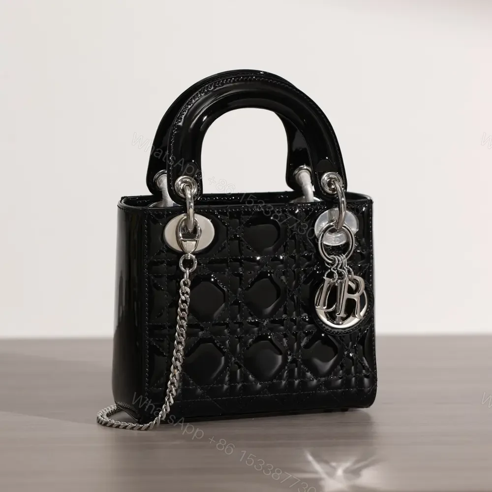 View 3 of 高仿Dior*Lady戴妃包漆面小牛皮銀扣Mini免檢版