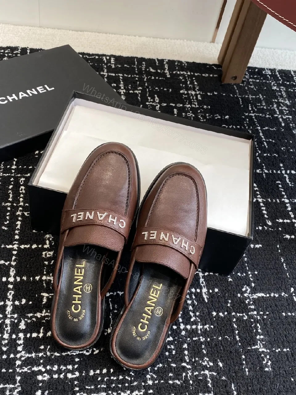 View 4 of Premium Leather Slippers with Logo Strap Detailing