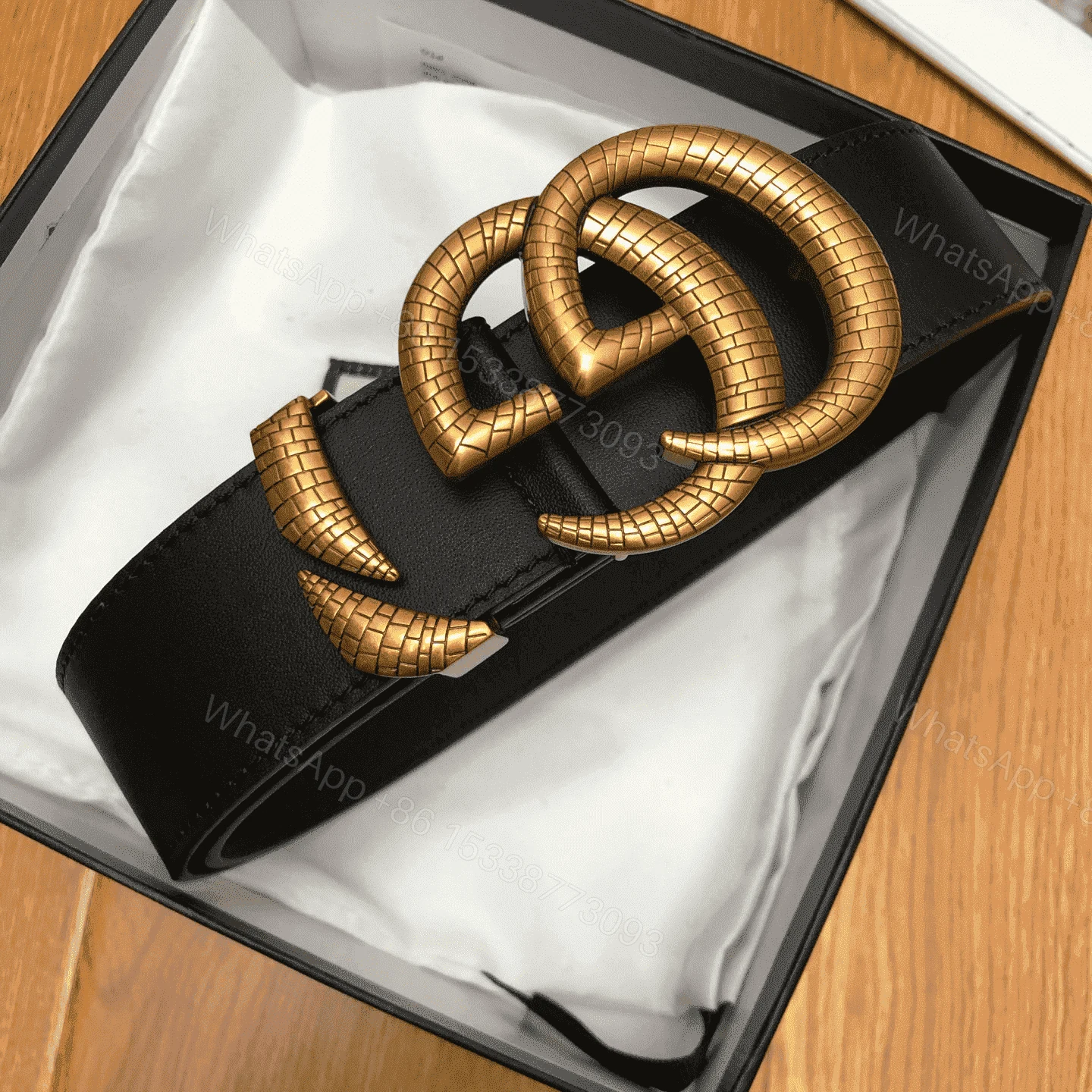 View 2 of GUCCI LEATHER BELT WITH DOUBLE G BUCKLE – B11