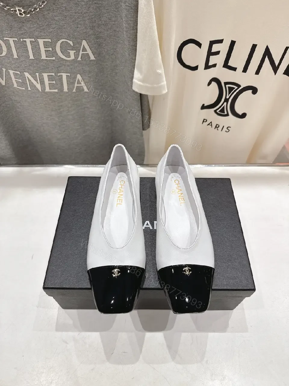 View 4 of Two-Tone Leather Ballet Flats with Cap Toe Comfort