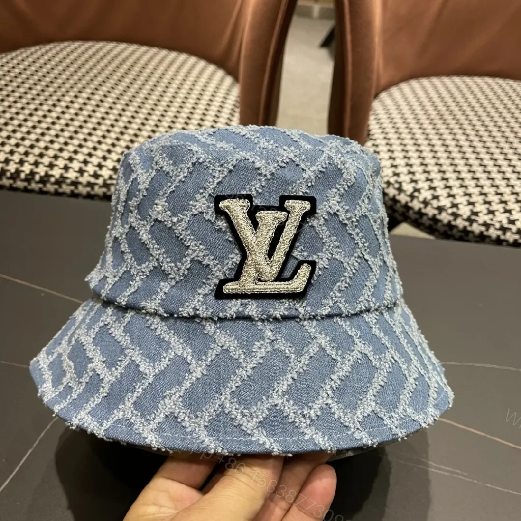 View 2 of Textured Denim Bucket Hat with LV Emblem