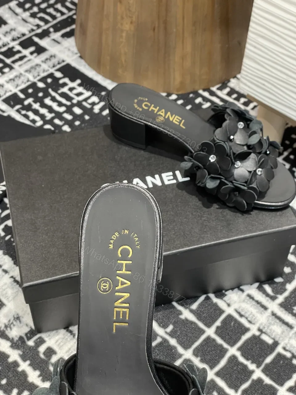 View 3 of Floral-Embellished Black Block-Heel Sandals