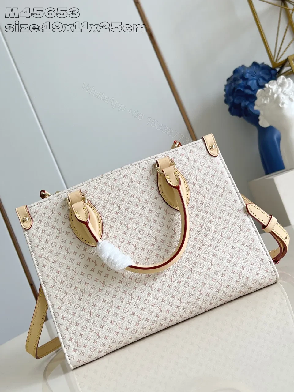 View 3 of Soft Monogram Tote: Luxe Monogram Canvas Tote with Leather Details