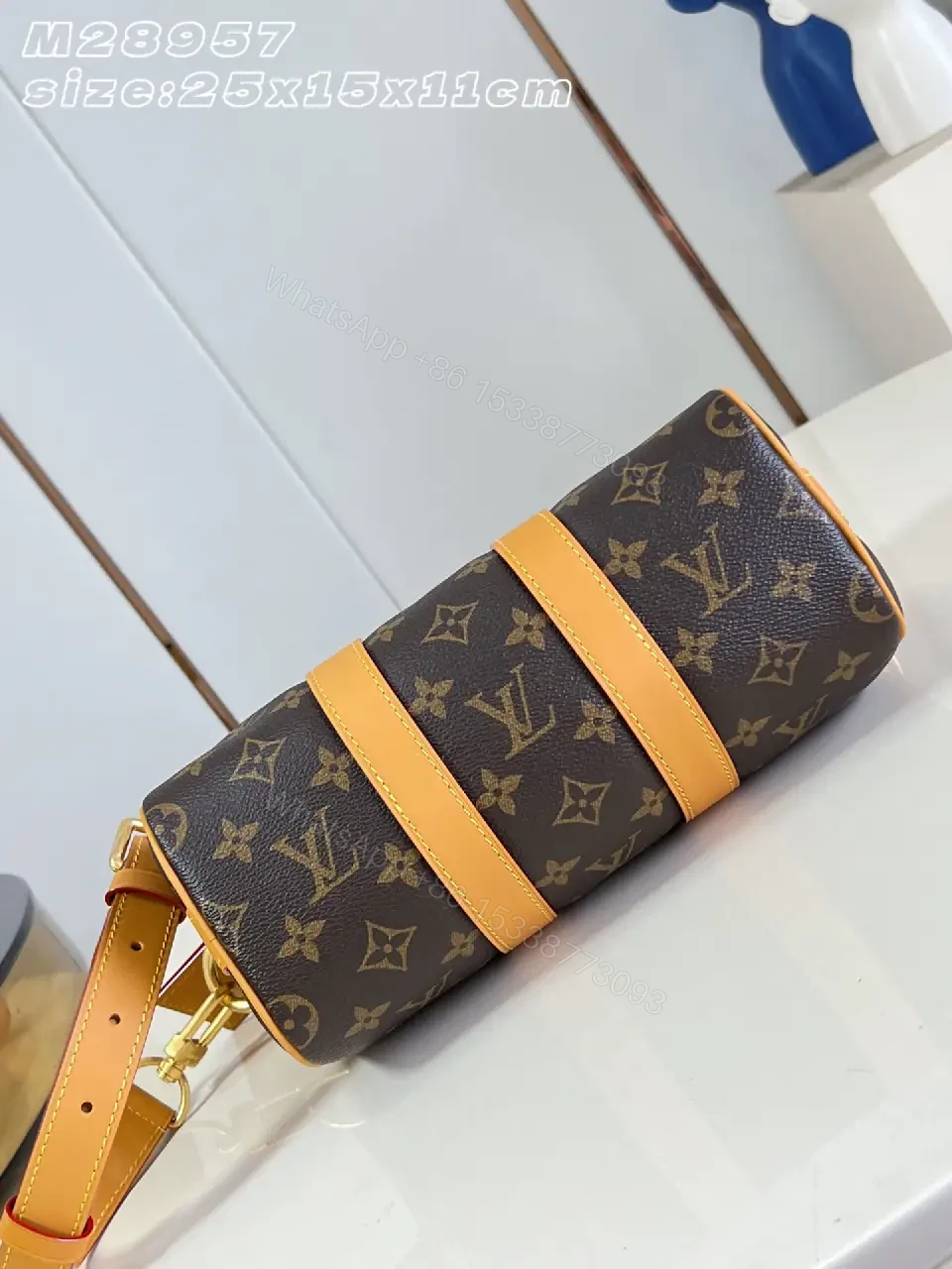 View 8 of Dark Brown Monogram Canvas Duffel Bag with Leather Trims