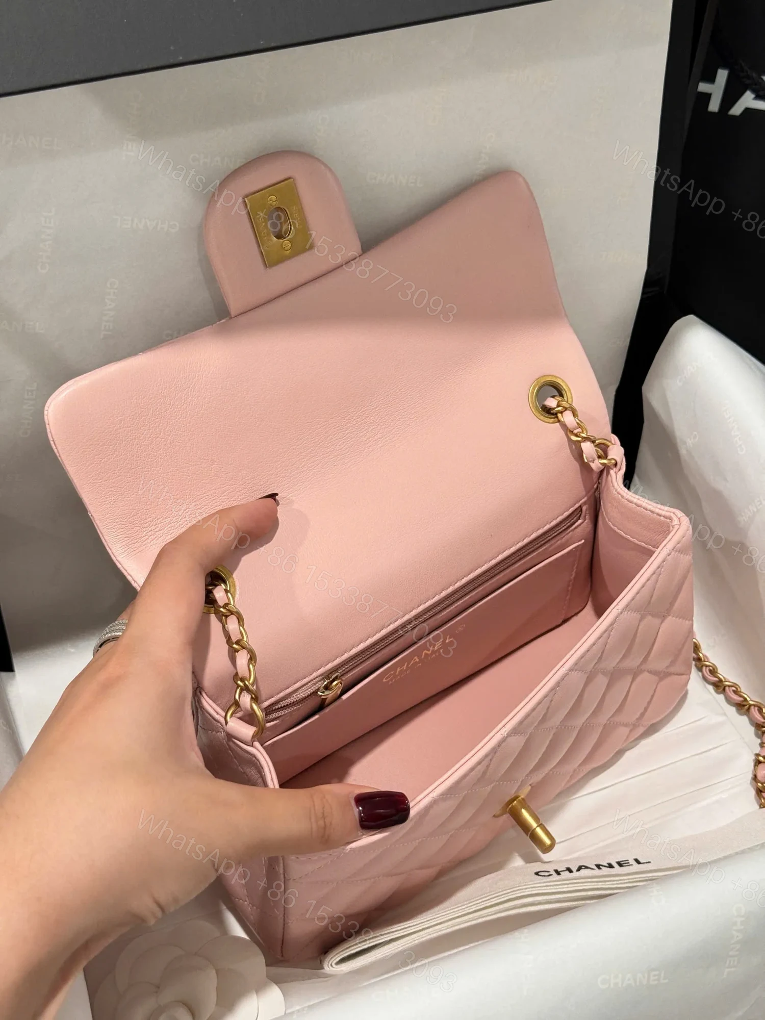 View 3 of Chanel Classic Bell Bag Handbags Woman’s Like Auth Pink Sheepskin 20cm