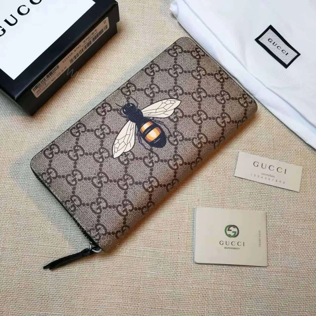 View 2 of GUCCI BEE PRINT GG SUPREME ZIP AROUND WALLET