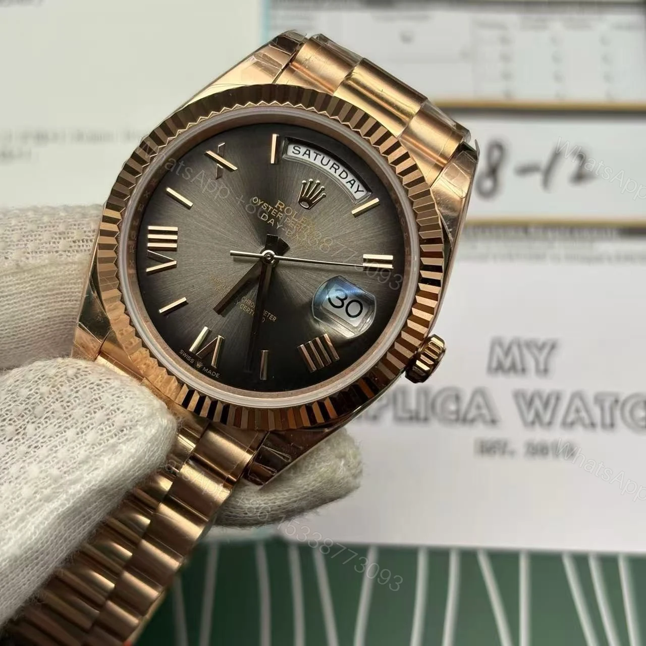 View 3 of Replica Rolex Day-Date 40 Black Smoke Dial