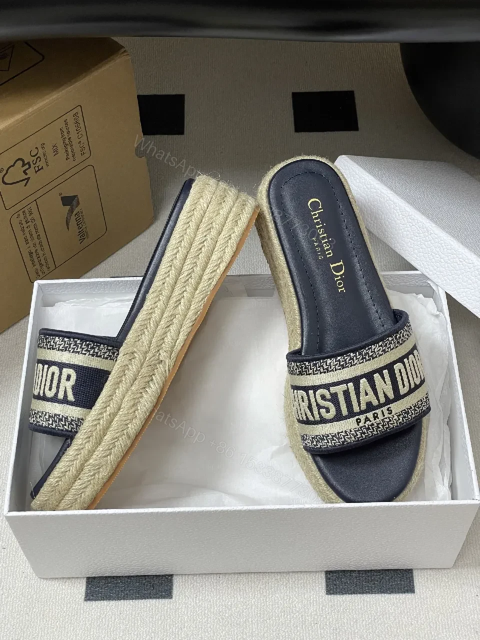 View 5 of Navy Espadrille Slides - Logo-Trim Luxe, Casual Slip-On