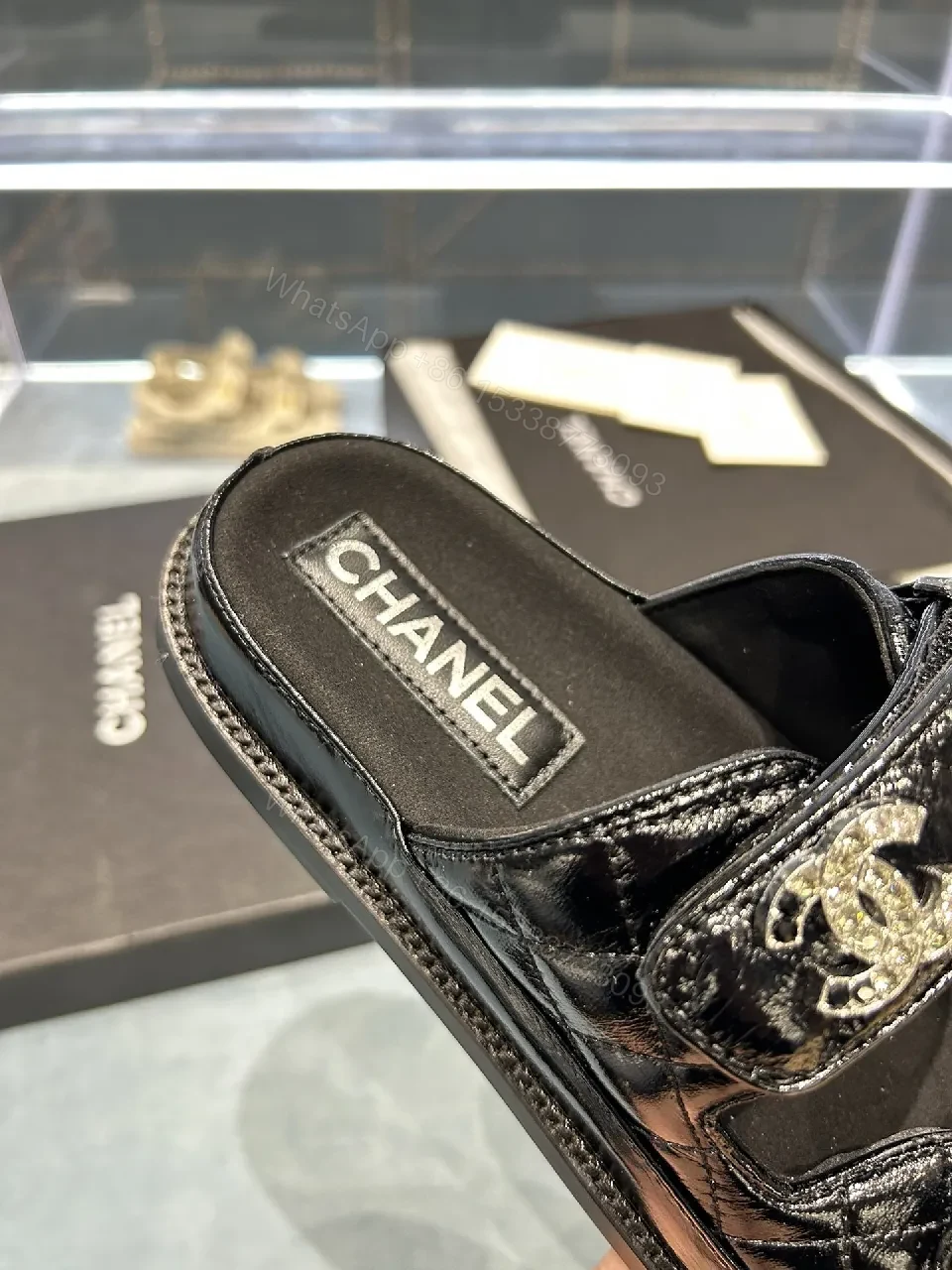 View 4 of Black Satin Logo-Embossed Sandals | Luxe Everyday Comfort