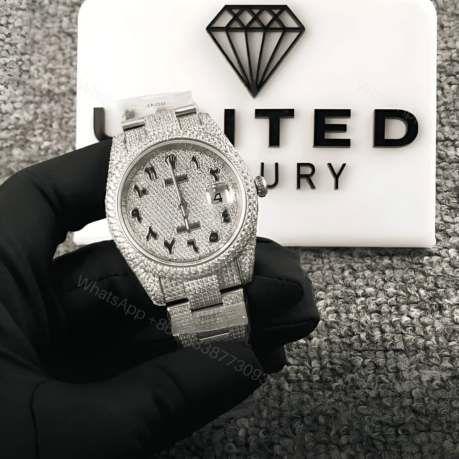 View 2 of Rolex Datejust 116300 White Gold Diamond Arabic Dial Iced Out Replica