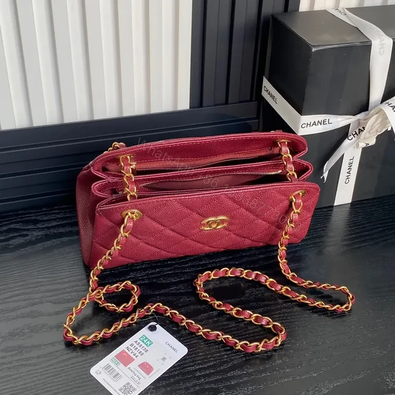 View 7 of Burgundy Leather Quilted Bag + Gold-Chain Strap + Luxury Crossbody Camera Bag