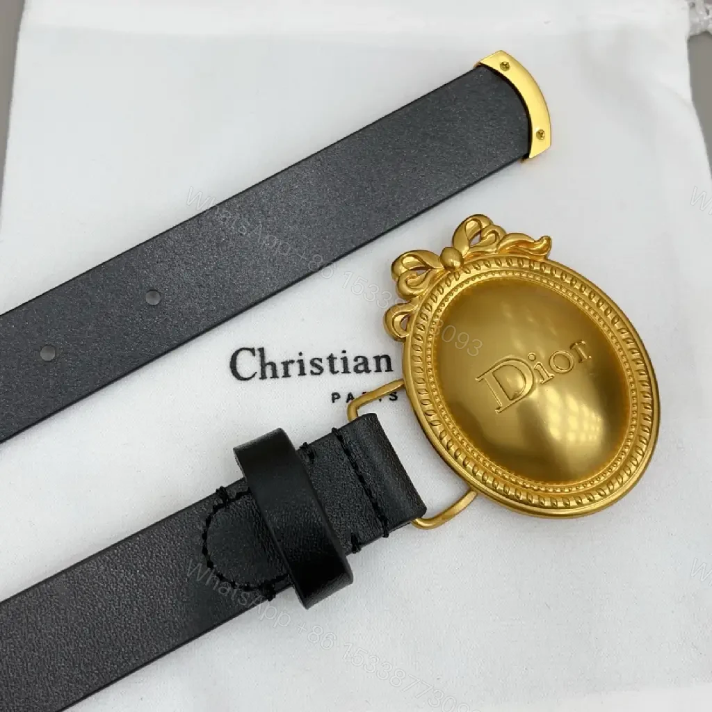 View 5 of Black Belt Vintage-Style with Ornate Gold Oval Buckle (Dior)