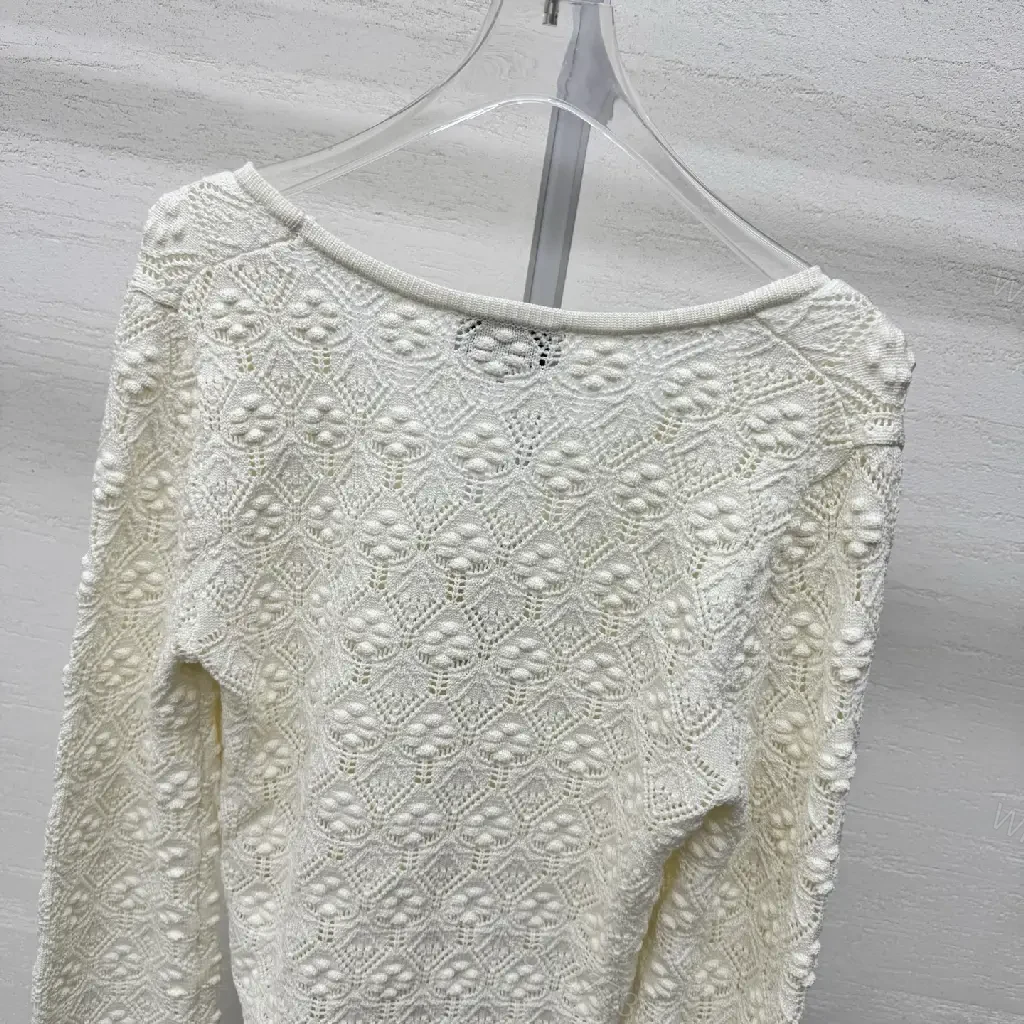 View 9 of Off-White Lace Cardigan Scalloped Edges: Elegant Layering Knit