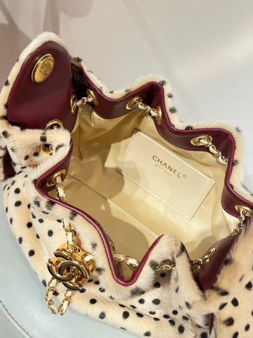 View 3 of Chanel Pony Hair Mini Chanel 25 Handbag Beige Black