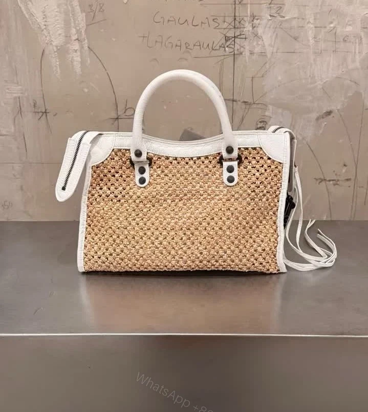 View 3 of Balenciaga Replica Le City Small Raffia Shoulder Bag 26424