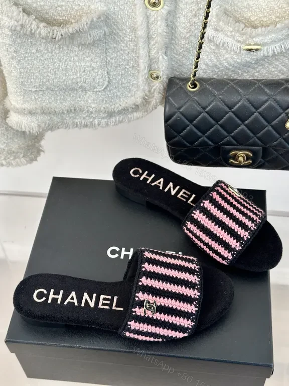 View 9 of BouclÃ© Stripe Chanel-Inspired Slip-Ons: Luxe Comfort Slides