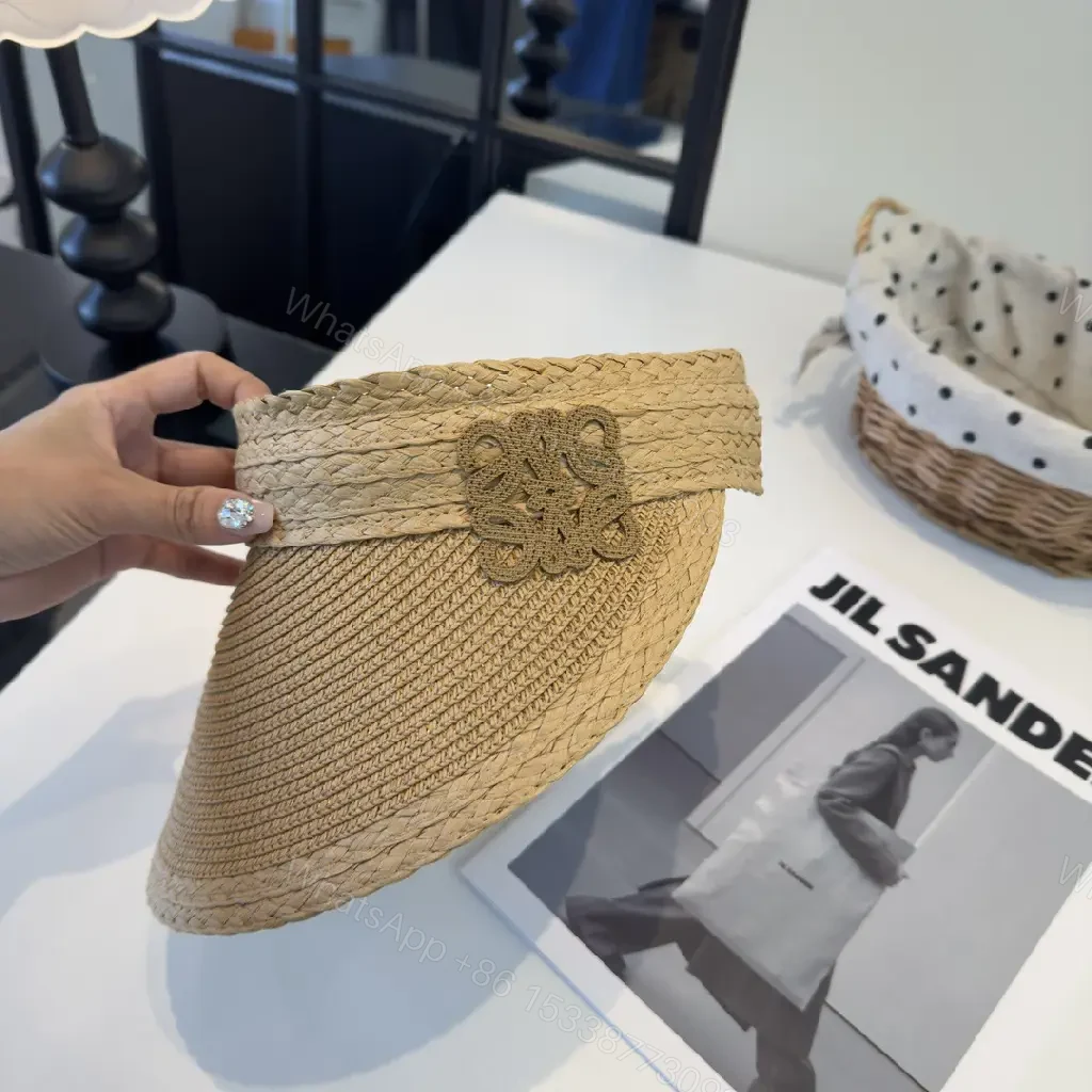 View 7 of Woven Straw Visor: Structured, Loewe-Inspired, Elegant Sun Hat