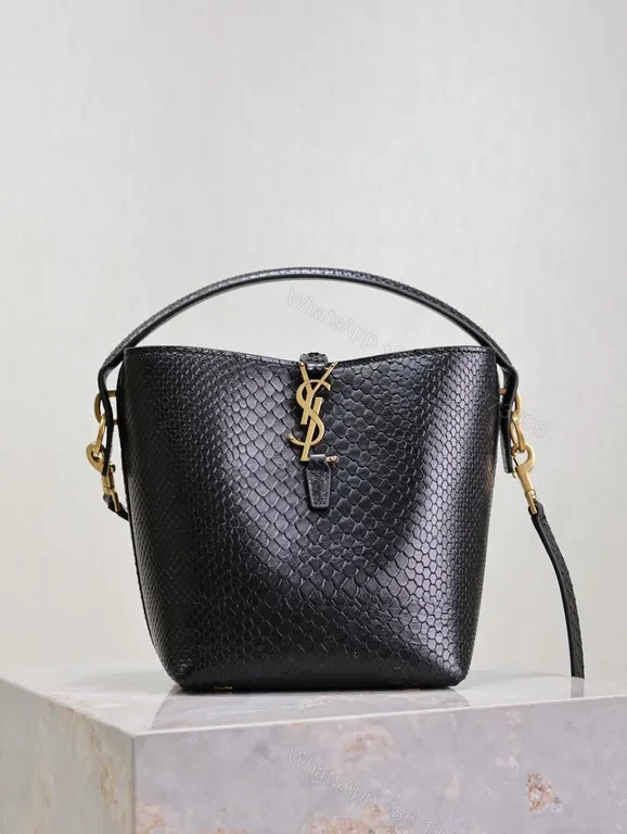 Chic Black Snakeskin Bucket Bag with Gold Hardware - Luxury — view 1