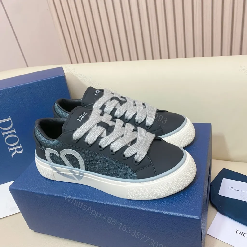 View 6 of Black Leather Trainers, Dior-Style High-Tops, Bold Branding, Luxury Casual Sneakers