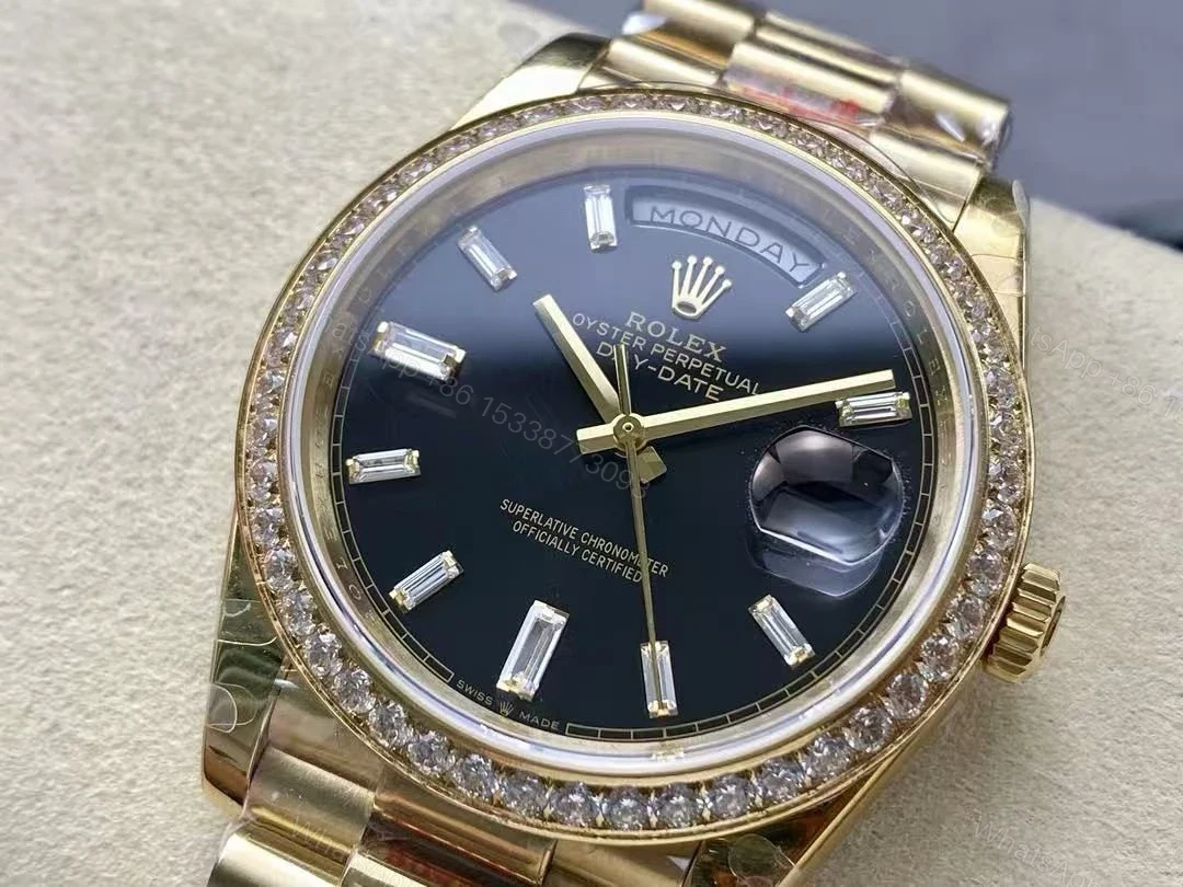 View 2 of Replica Rolex Day-Date 228398TBR Yellow Gold & Diamonds Black Dial