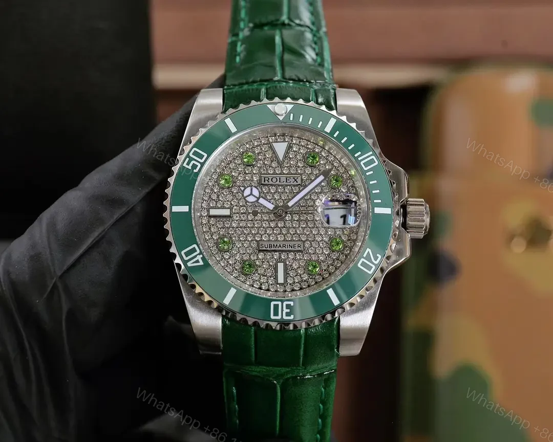 View 9 of Striking red iced submariner replica 40MM Pavé Diamond Dial RG-SUB-ICED-RED-PAVE