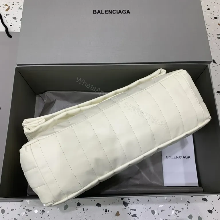 View 4 of Balenciaga-Inspired White Quilted Leather Bag with Chain Straps