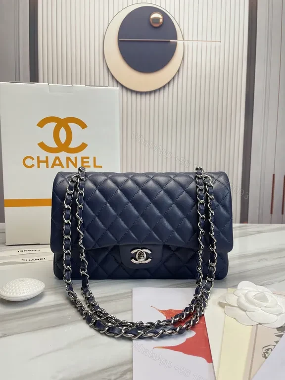 View 8 of Red Quilted Chanel-Inspired Flap Bag with Silver Chain Bag