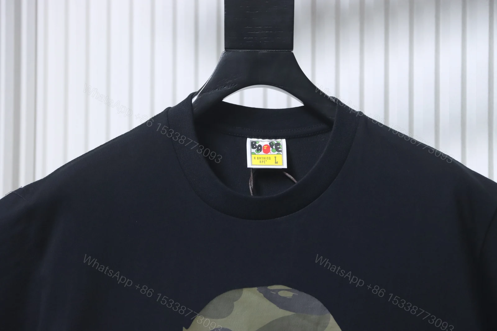 View 2 of BAPE 26ss Classic Green Camo Big Ape Head Letter Print Short Sleeve T-shirt black