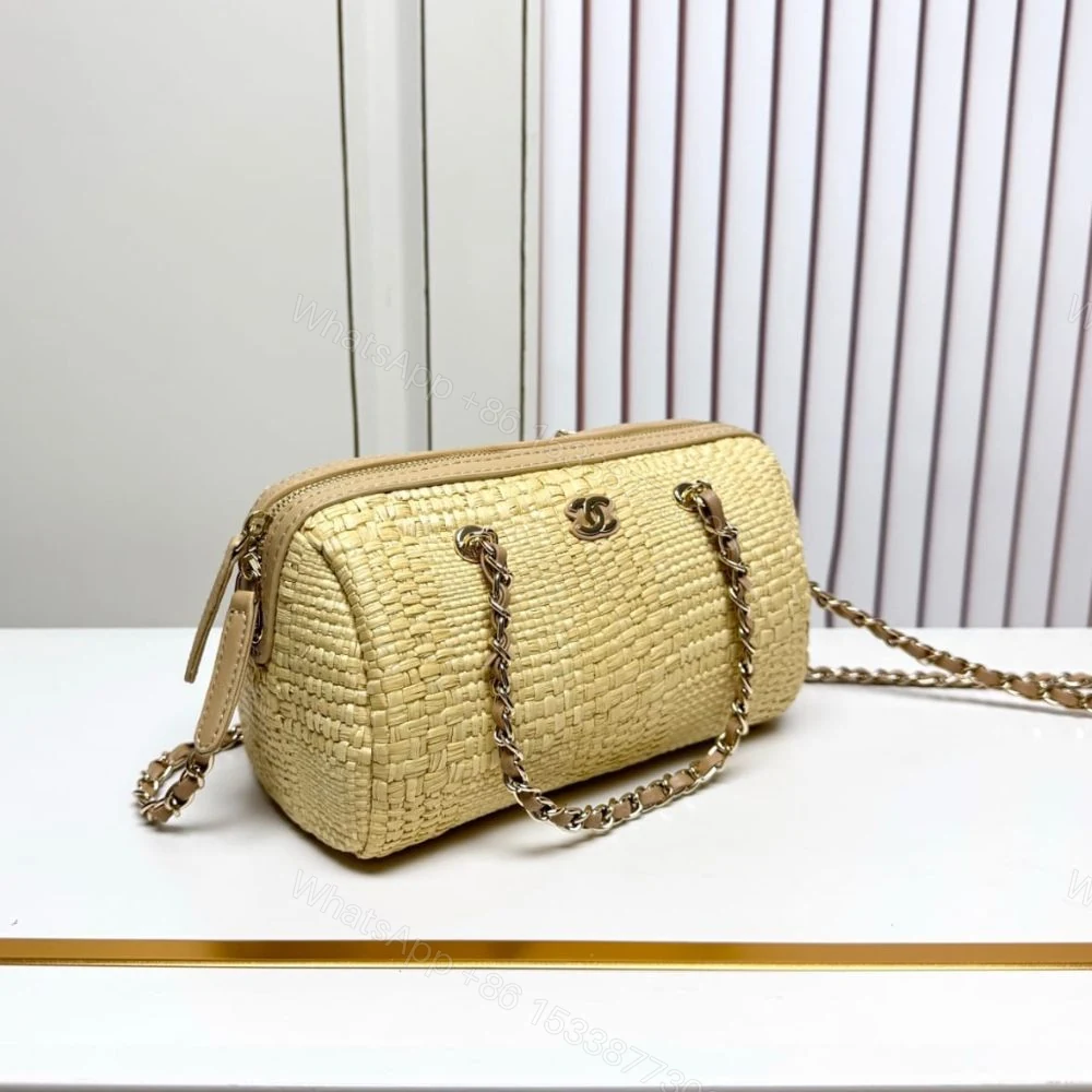 View 3 of Chanel Classic Clutch With Chain Bag Braided Raffia Beige 20Cm