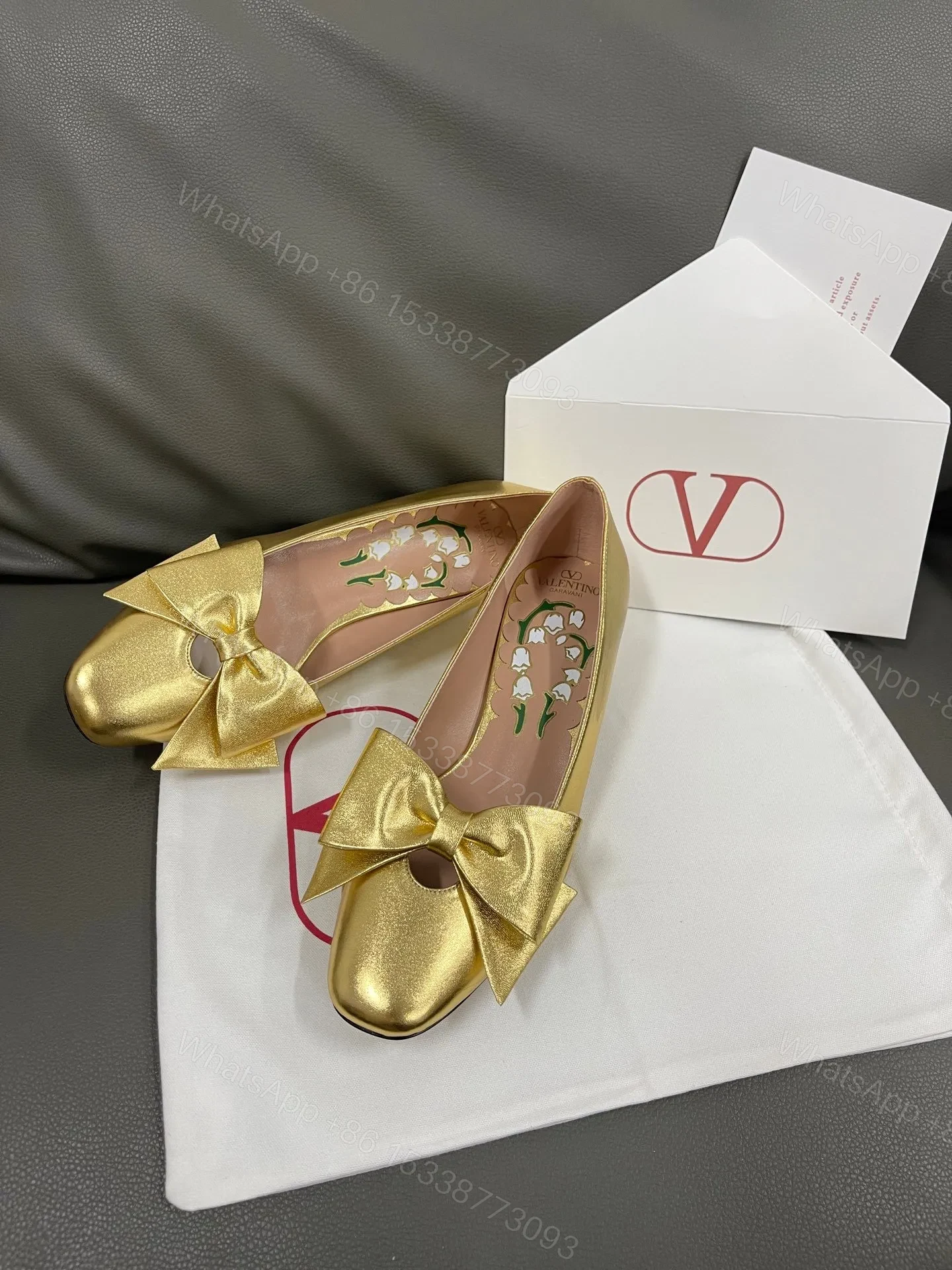 View 6 of Valentino Women Gold Leather Bow Detail Pumps