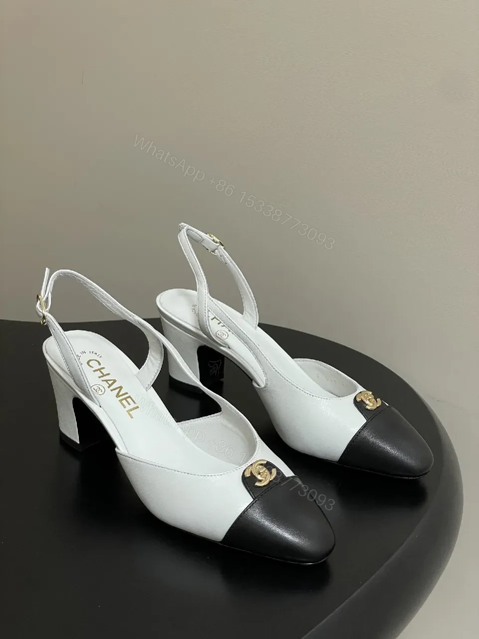 Two-Tone Slingback Heels with Gold Logo Accent — view 1