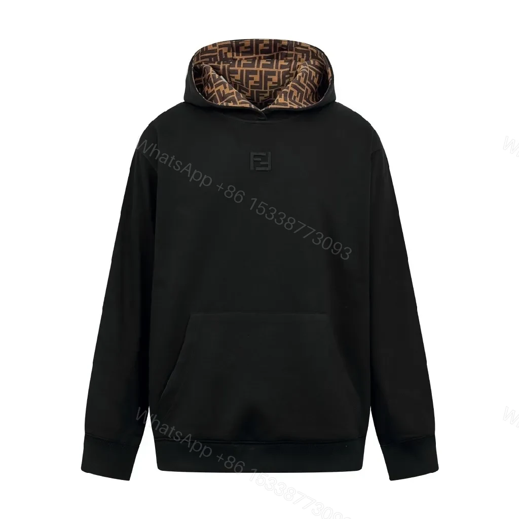 Black Hoodie with Brown Lined Hood - Premium, Minimalist, Cozy Comfort — view 1