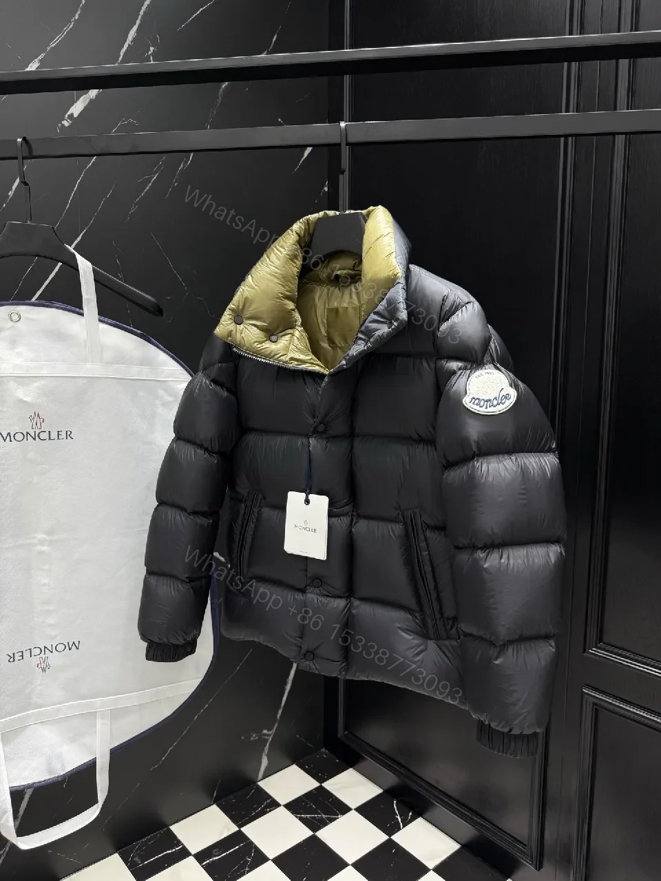 View 4 of Puffer Perfection: Short Black Down Jacket with Moncler Patch