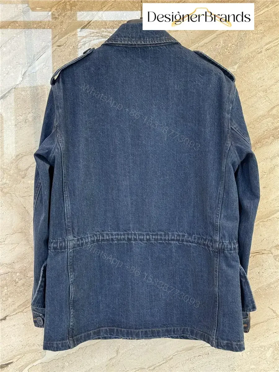 View 8 of Dark Indigo Denim Explorer Jacket: Monogram Detail, Structured Style