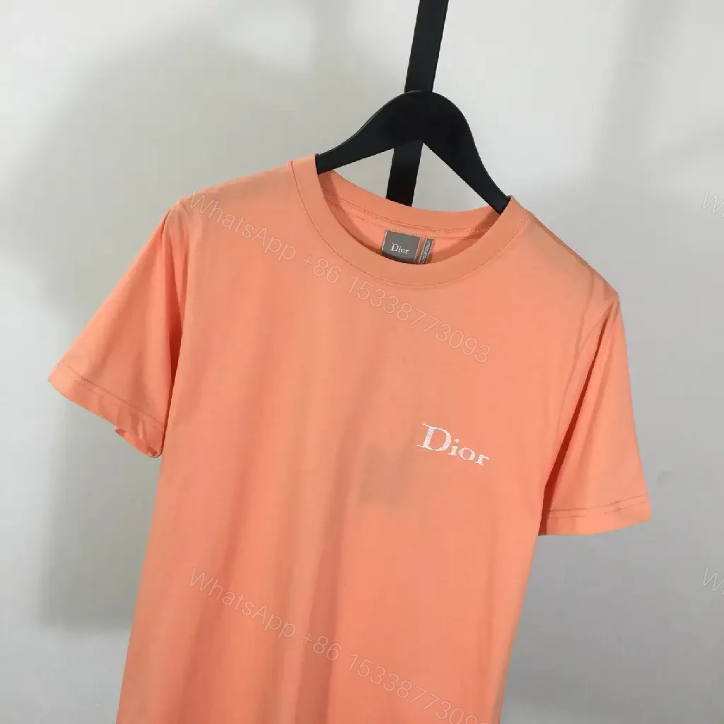 View 4 of Coral Cotton Tee — Minimal Dior Accent, Relaxed Fit, Breathable