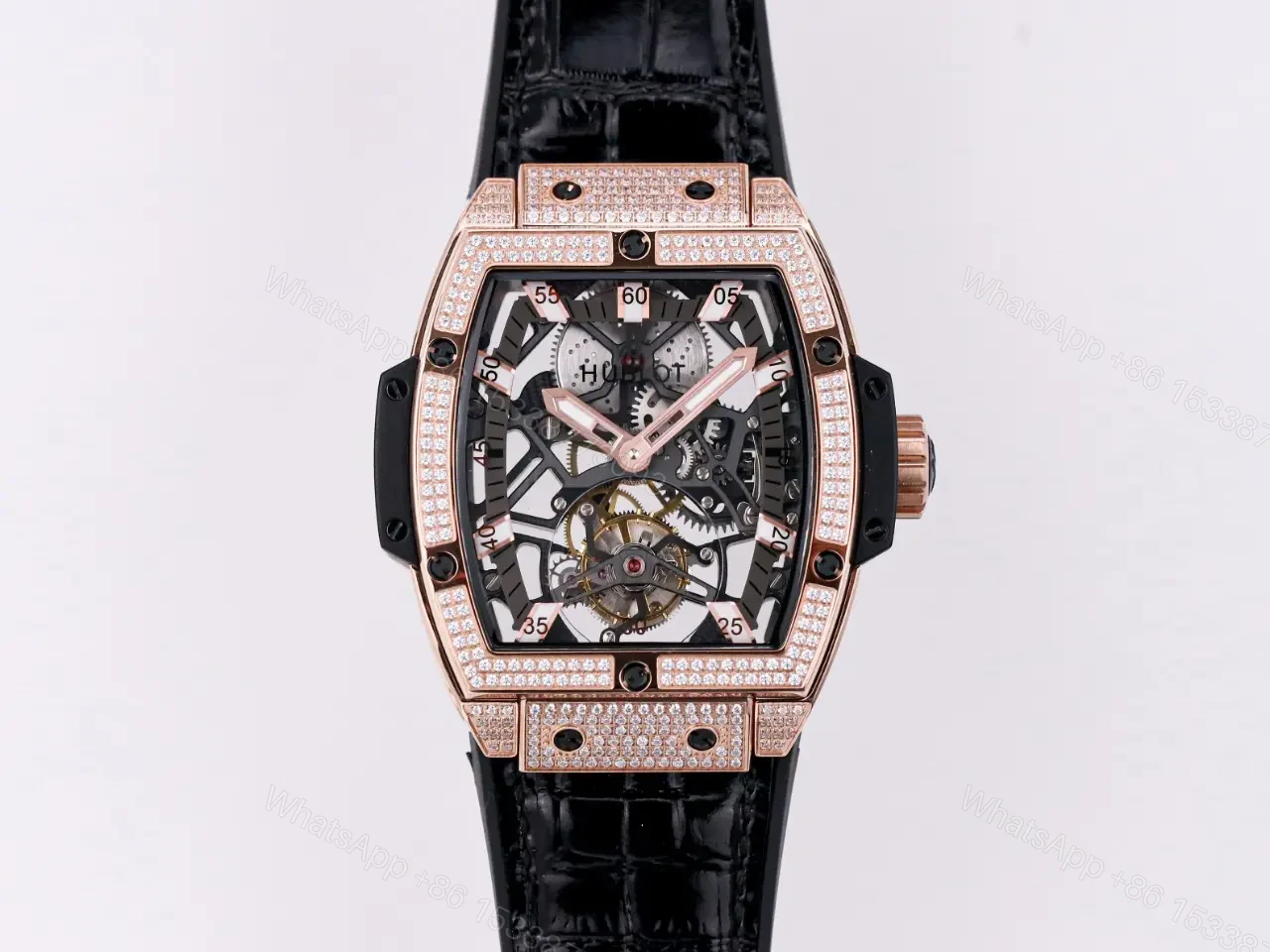 Hublot Masterpiece 906 Rose Gold/Platinum Skeleton Tourbillon Watch with Black Leather Strap — view 1