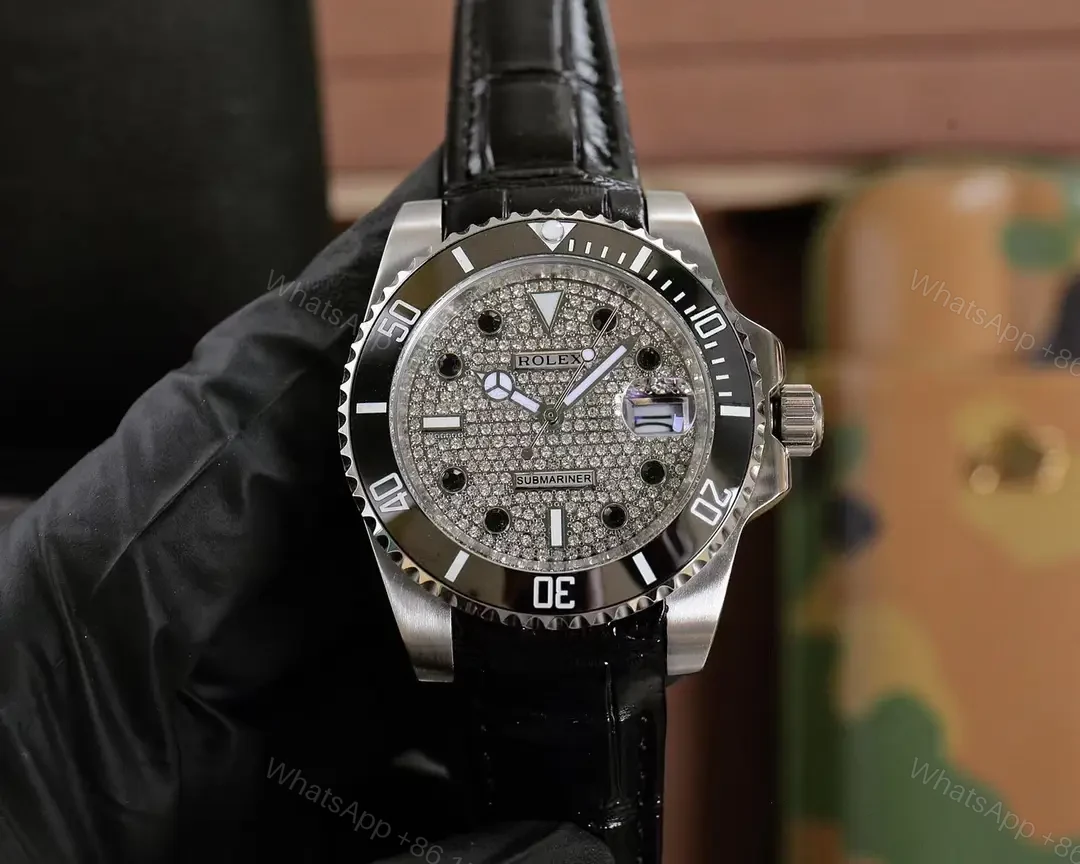 View 9 of Best Rolex Submariner Blue Leather Strap replica 40MM Pave Dial Edition RG-SUBMARINER-BLUE-LEATHER-PAVE-40