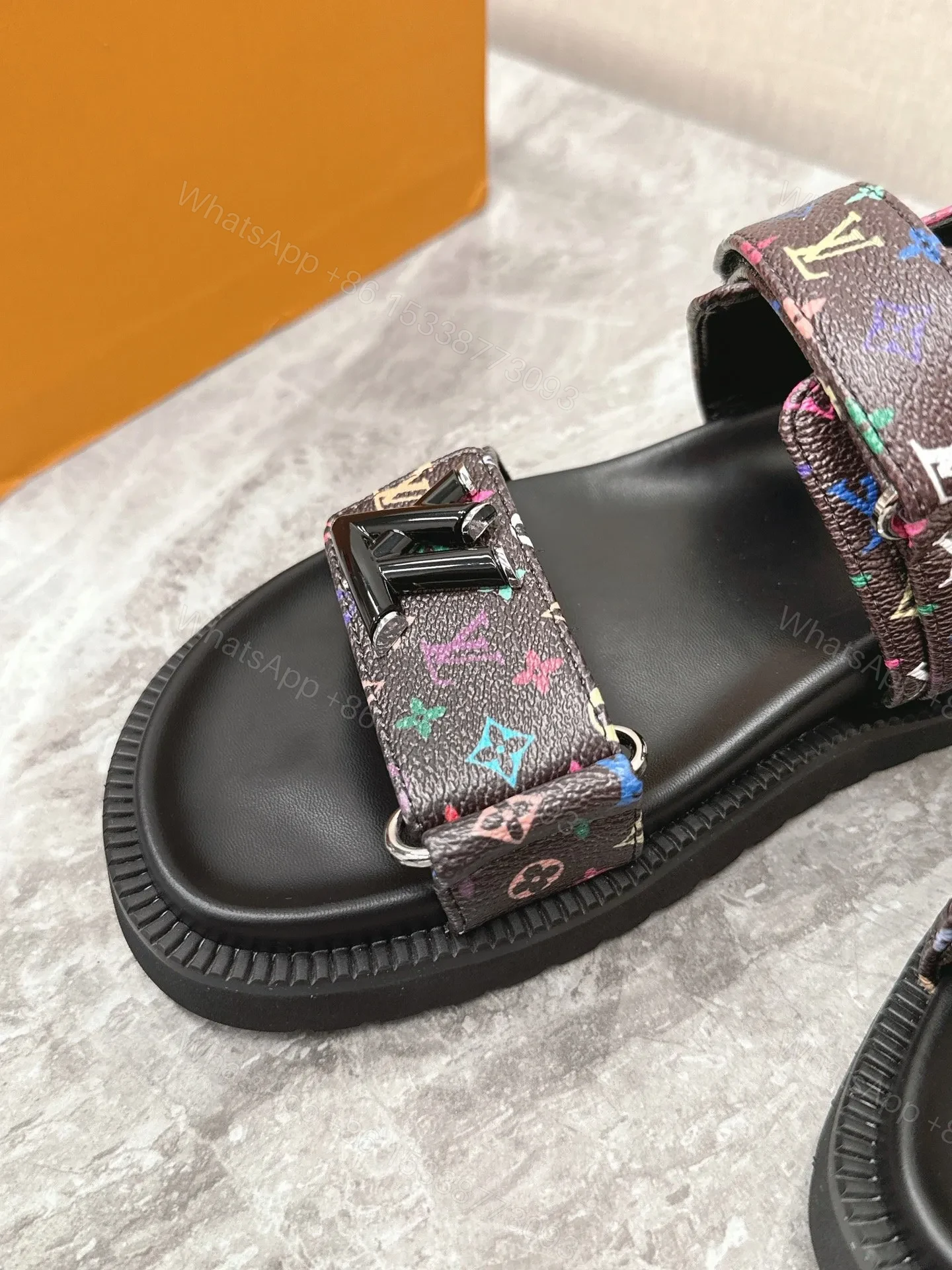 View 2 of LV Women Multicolor Canvas Strap Black Sandals