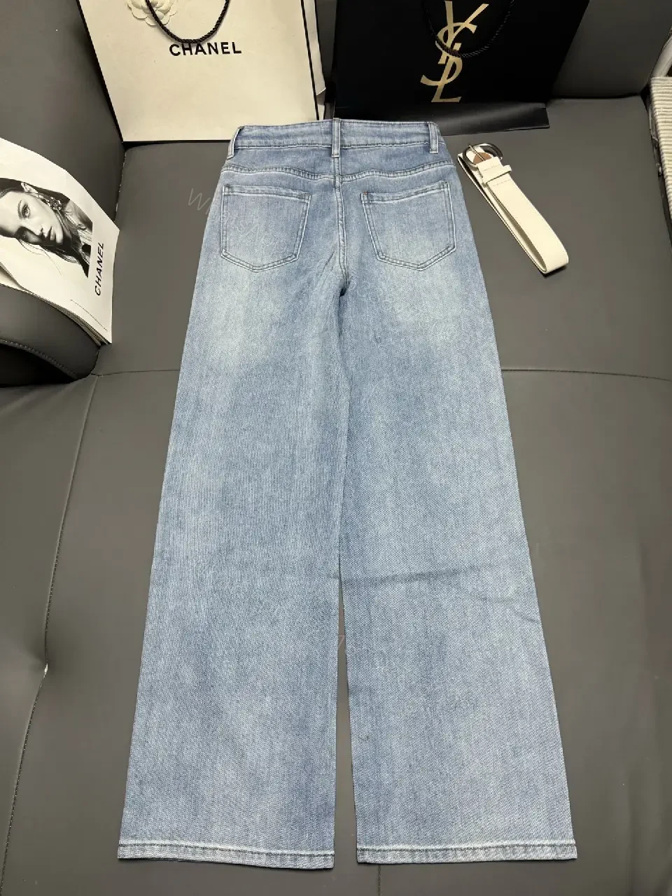 View 3 of Chic Distressed Couture: Wide-Leg Jeans with Emblems