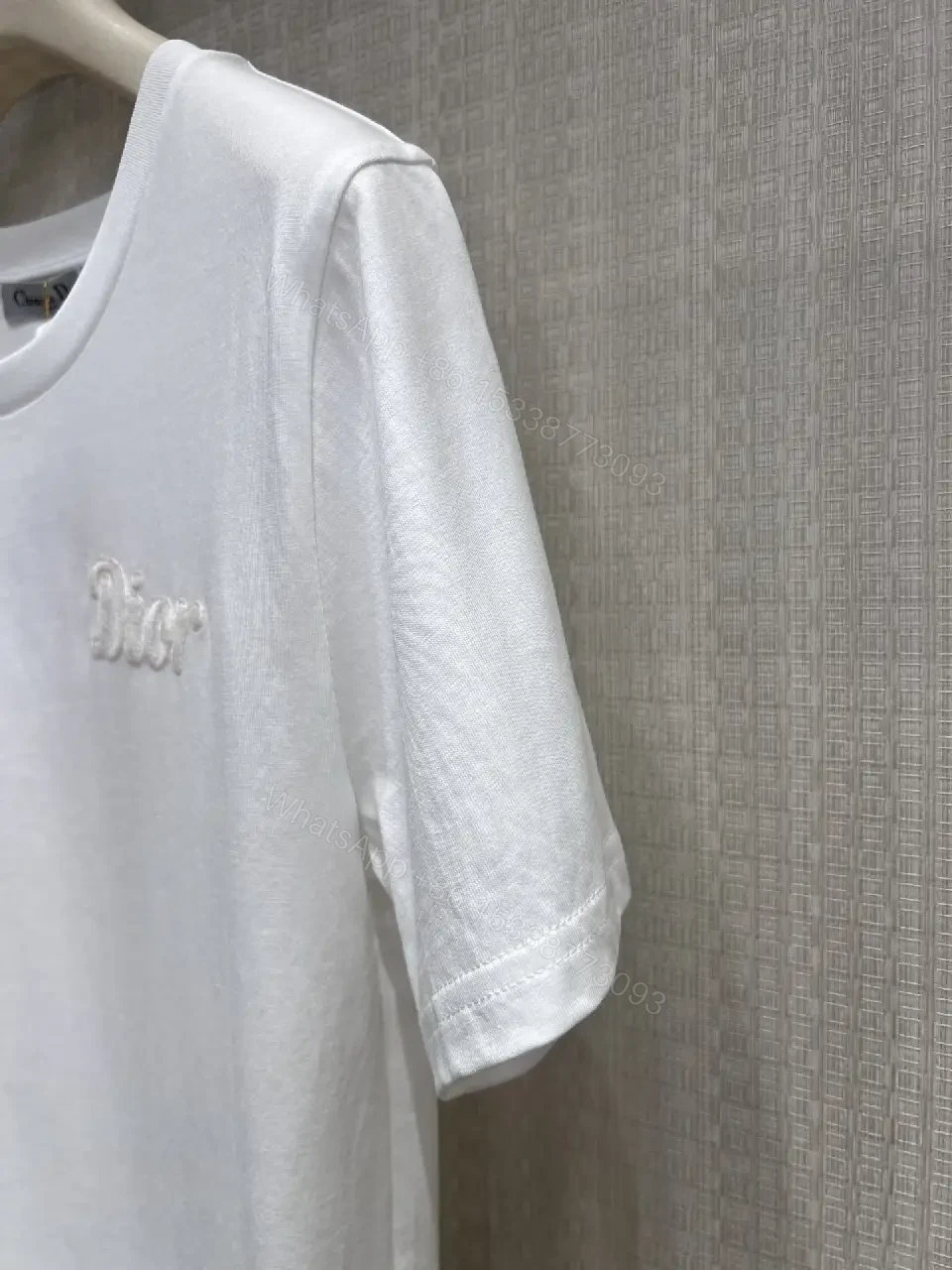 View 2 of White Cotton Minimalist Tee with Embroidered Dior Logo T-Shirt