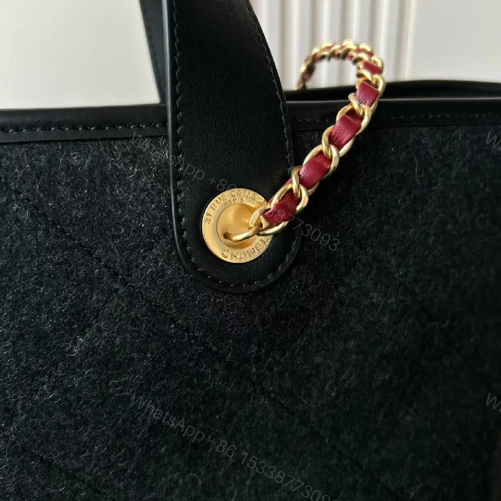 View 4 of Chic Black Quilted Tote with Gold Hardware - Luxury Everyday tote