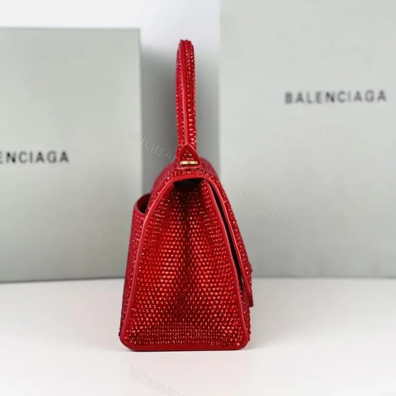 View 6 of 高仿Balenciaga*Hourglass系列沙漏包滿鑽紅色S