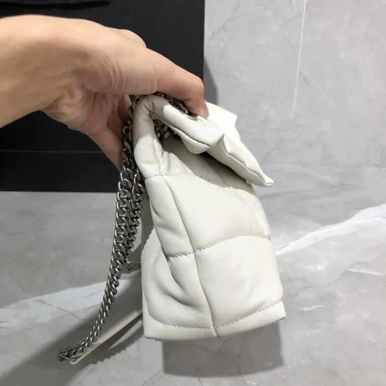 View 5 of Refined White Quilted Leather Shoulder Bag â€” YSL Hardware