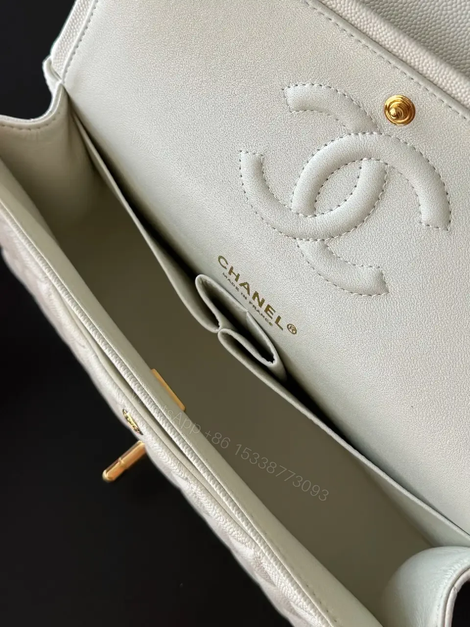 View 7 of Grey quilted leather chain-strap shoulder bag, luxury monogram-inspired pattern for everyday elegance
