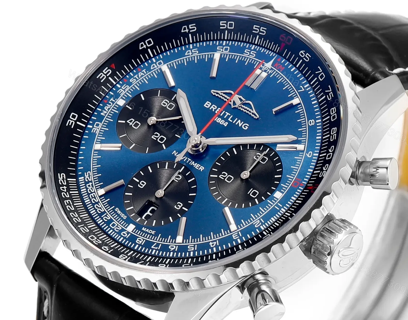 View 3 of Breitling Navitimer B01 Chronograph 41 Stainless Steel Blue Alligator – Folding AB0139241C1P1