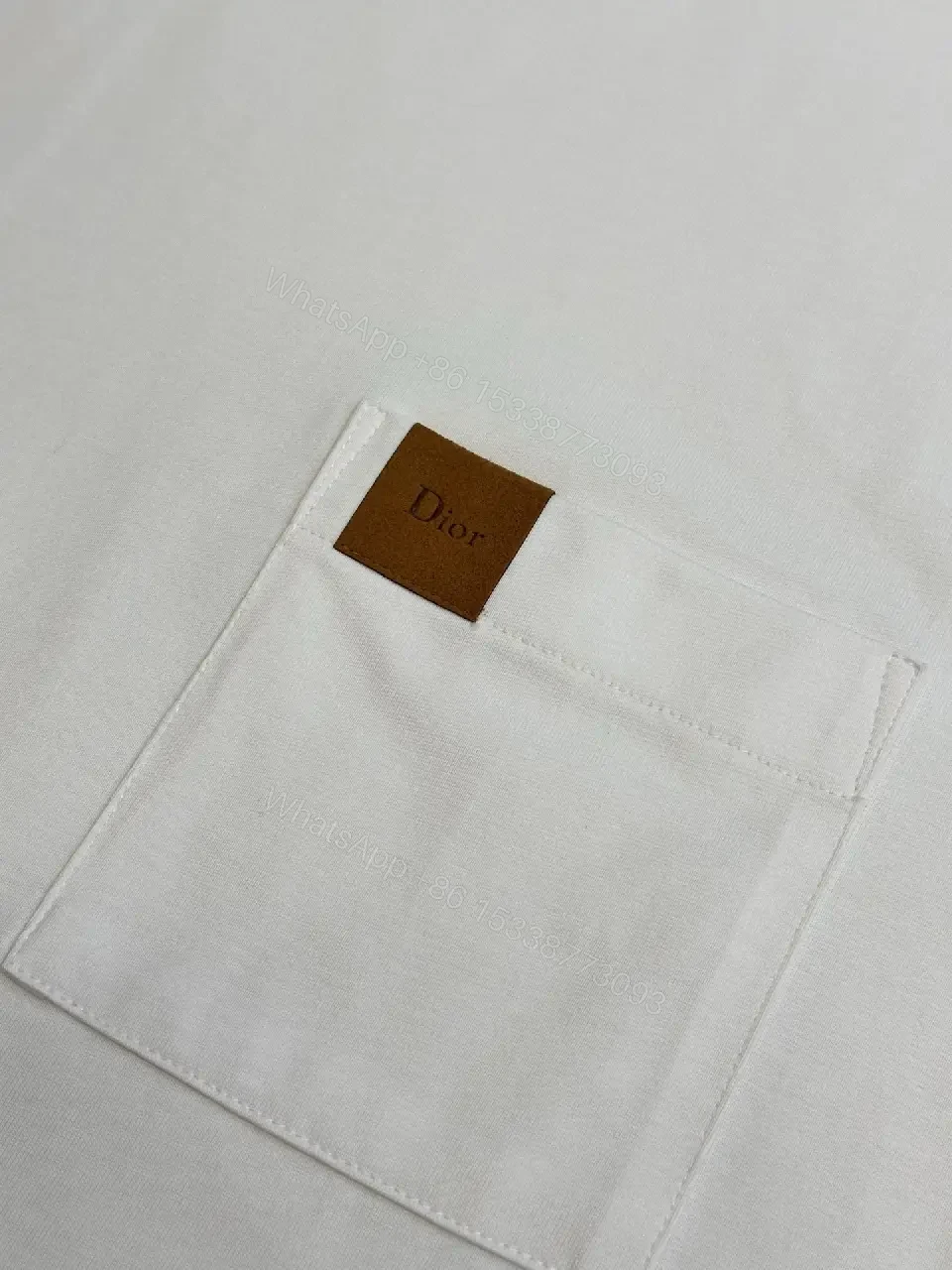 View 3 of Off-White Cotton Tee with Front Pocket, Relaxed Fit