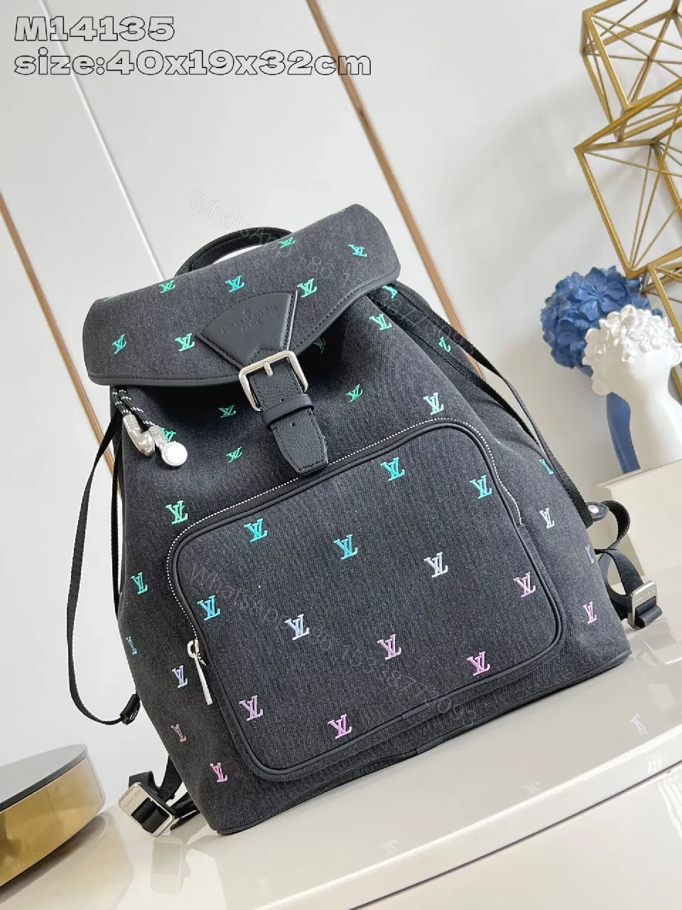 Colorful Denim Backpack: Monogram-Luxe, Practical & Polished — view 1